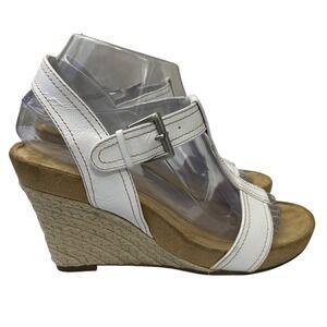 Naturalizer Sandals Womens Size 7.5 White Leather Comfort Espadrille Wedge